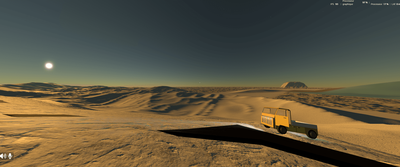 A truck at the foot of the mountains
