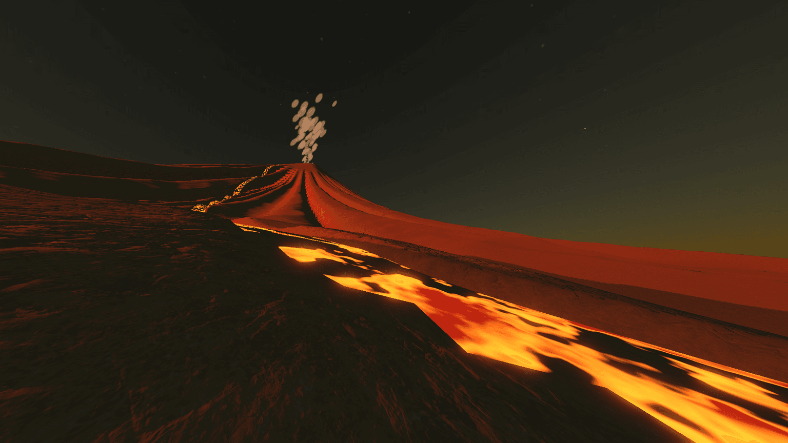 A volcano and its lava flow